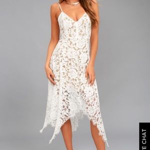 ONE WISH WHITE LACE MIDI DRESS